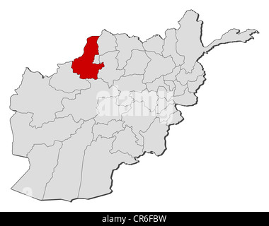 Carte politique de l'Afghanistan avec les diverses provinces de Faryab où est mis en évidence. Banque D'Images