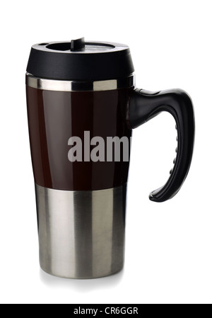 Café métal voyage mug thermique isolated on white Banque D'Images