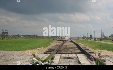 Auschwitz Birkenau camp de concentration, fin de la voie de chemin de fer Banque D'Images