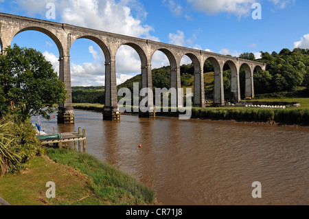 Viaduc de chemin à travers la Rivière Tamar, avec douze arches, construit en 1908, Céret, Cornwall, Angleterre, Royaume-Uni, Europe Banque D'Images