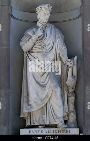 Dante Alighieri, 1265 - 14.9.1321, écrivain italien, statue, Uffizi, Florence, Italie, pleine longueur, Banque D'Images