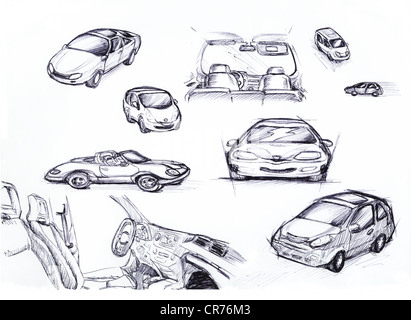Jeu de voitures à la main, croquis illustration design Banque D'Images
