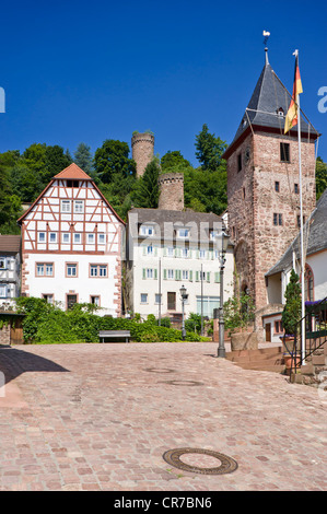 Marktplatz place avec l'église Marktkirche, Hirschhorn, Neckartal Odenwald, Hesse, Germany, Europe Banque D'Images