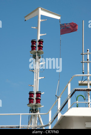 Les feux de navigation des navires sur le mât contre le ciel bleu Banque D'Images