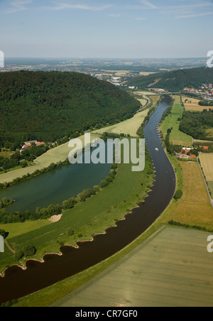 Vue aérienne, Weser Weser, Hautes terres, Minden-Luebbecke, Ostwestfalen-Lippe, l'est de la Westphalie, Rhénanie-Palatinat Banque D'Images