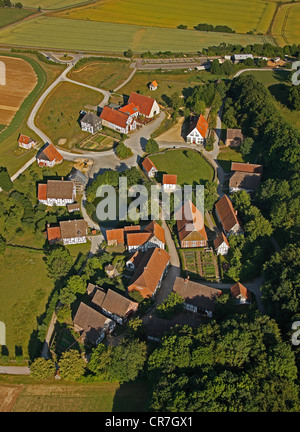 Vue aérienne, Paderborn village dans le musée en plein air, parsonage et restaurant, musée en plein air de Detmold, Ostwestfalen-Lippe Banque D'Images