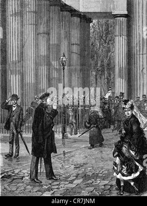 Moltke, Helmuth von, The Elder, 26.10.1800 - 24.4.1891, général prussien, à la maison de garde principale à la porte de Brandebourg à Berlin, gravure en bois après dessin de F. Skrabina, 'nie Gartenlaube', Leipzig, 1873, Banque D'Images