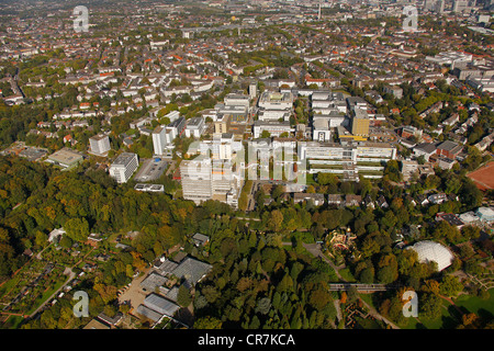 Vue aérienne de l'Hôpital Universitaire de Essen, Institut de génétique humaine, Manoir Ronald McDonald, Essen, Ruhr Banque D'Images