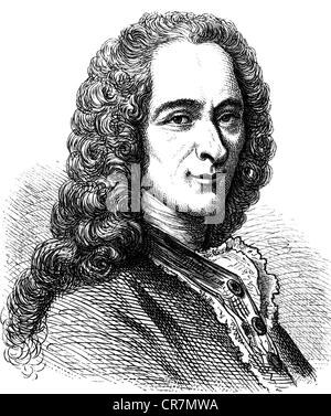 Voltaire, (François Arouet), 21.11.1694 - 30.5.1778, philosophe français, portrait, gravure sur bois, XIXe siècle, Banque D'Images