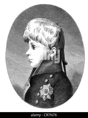 Frederick William IV, 15.10.1795 - 2.1.1861, roi de Prusse 7.6.1840 - 26.10.1858, 10 ans, 1806, portrait, gravure sur bois, XIXe siècle, Banque D'Images