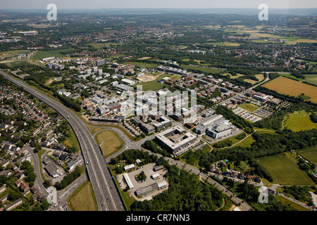 Vue aérienne de l'Université de Dortmund, TechnologieZentrum Dortmund, technology Center, le Weisses Feld campus, Dortmund, Ruhr Banque D'Images