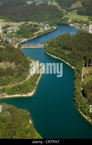 Vue aérienne, Aggertal Barrage, faible niveau d'eau, l'Oberbergisches Land, Nordrhein-Westfalen, Germany, Europe Banque D'Images