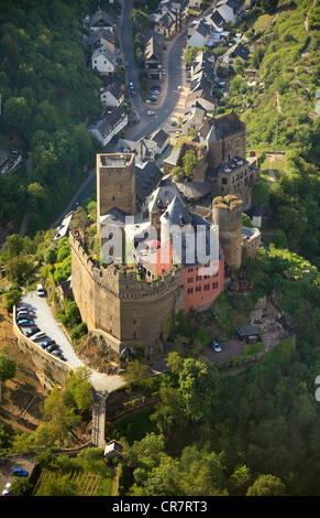 Vue aérienne, de l'hôtel Burghotel Auf Schoenburg, château, Sankt Goar-Oberwesel, Rhénanie-Palatinat, Allemagne, Europe Banque D'Images