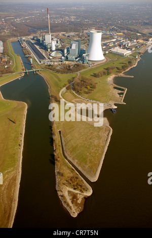 Vue aérienne, Kraftwerk Walsum centrale de charbon, Evonik STEAG, Rhin, de la Ruhr, la région Rhénanie du Nord-Westphalie Banque D'Images