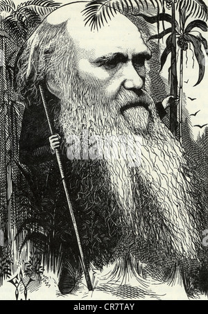 CHARLES DARWIN (1809-1882) English biologiste dans un dessin animé 1881 Banque D'Images
