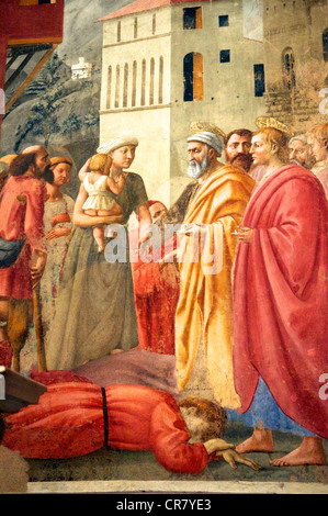 La mort d'Ananias de Masaccio Chapelle Brancacci Santa Maria del Carmine Florence Italie Banque D'Images