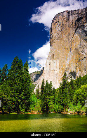 El Capitan au-dessus de la rivière Merced, Yosemite National Park, California USA Banque D'Images