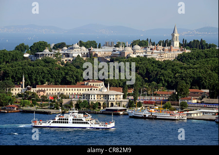 Golden Horn comme vu de la tour de Galata, Halic, et le palais de Topkapi, Palais Topkapi&# 305 ; Sarayi, Sérail, Istanbul, Turquie Banque D'Images