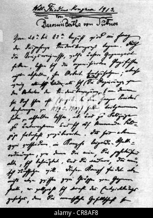 Suttner, Bertha von, 9.6.1843 - 21.6.1914, pacifiste et paternité autrichienne, écriture manuscrite, manuscrit pour le Congrès mondial de la paix, Genève, 1913, Banque D'Images