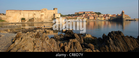 France, Pyrénées Orientales, Collioure, église de Notre Dame des Anges, le château royal du xiiie siècle Banque D'Images