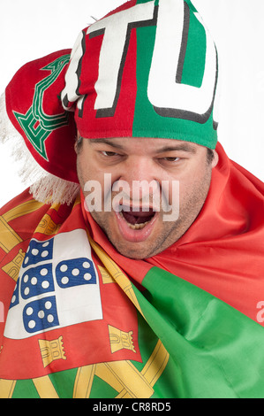 Portugal fan de foot avec le drapeau portugais Banque D'Images