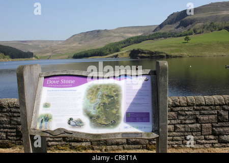 Informations Inscription au réservoir en pierre Colombe, Peak District, UK Banque D'Images