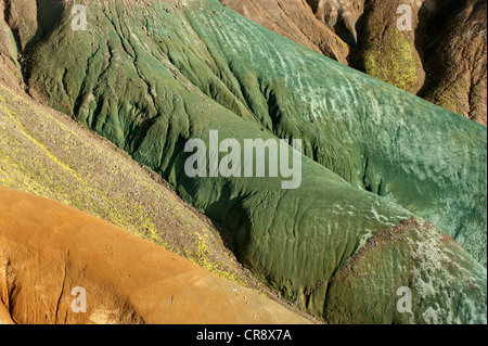 Détail de montagnes de rhyolite colorées près de la Réserve Naturelle de Fjallabak, Landmannalaugar, Islande, Europe Banque D'Images