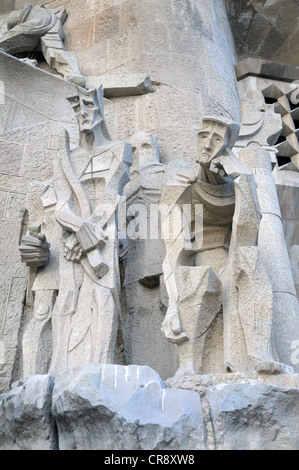 Sculptures, façade de la Passion, La Sagrada Familia, Temple Expiatori de la Sagrada Familia, la Basilique et l'Église expiatoire de la Banque D'Images