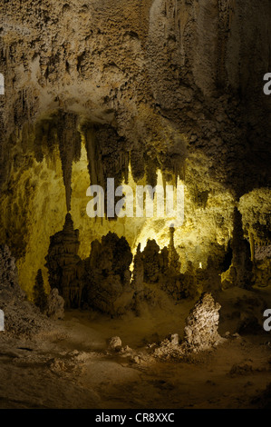 Stalagmites et stalactites dans la Grande Salle, Carlsbad Caverns National Park, New Mexico, USA Banque D'Images