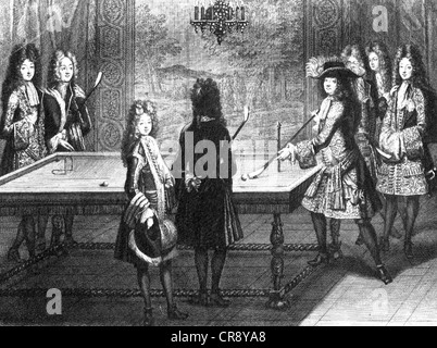 LOUIS XIV (1638-1715) de la France à une forme précoce de billard à Versailles en 1694 Banque D'Images