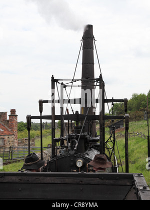 Locomotive à vapeur de répliques sur Pockerly wagonway l'éléphant à vapeur, Beamish Museum, Angleterre du Nord-Est, Royaume-Uni Banque D'Images