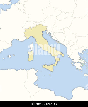 Carte politique de l'Italie avec les diverses régions. Banque D'Images