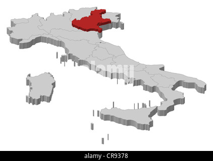 Carte politique de l'Italie avec l'plusieurs régions où la Vénétie est en surbrillance. Banque D'Images