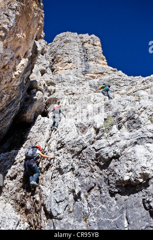 Boè-Seekofel Route de corde fixe, Dolomites, province de Bolzano-Bozen, Italie, Europe Banque D'Images