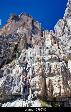 Boè-Seekofel Route de corde fixe, Dolomites, province de Bolzano-Bozen, Italie, Europe Banque D'Images