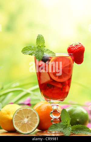 Sangria rafraîchissante (poinçon) avec des fruits Banque D'Images