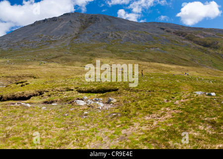 Vue du sentier de marche jusqu'au Ben Nevis, le plus haut sommet d'Ecosse à 1344 mètres, l'Ecosse, Lochaber Banque D'Images