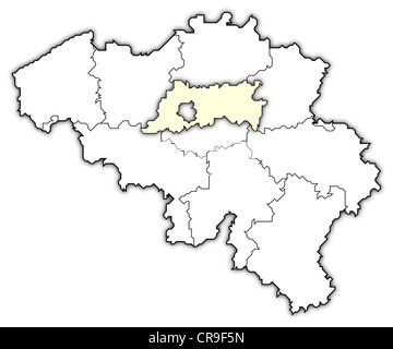 Carte politique de la Belgique avec les divers états où Brabant Flamand est mis en évidence. Banque D'Images