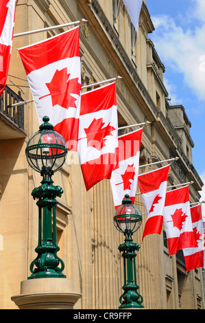 Des drapeaux canadiens à l'extérieur de la Haute Commission entrée de l'édifice à Trafalgar Square London England UK Banque D'Images
