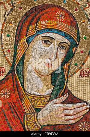 Icône en mosaïque de la Mère de Dieu situé à plus de colliers des Aleksandro-Neva au monastère de St.-Pétersbourg, Russie Banque D'Images