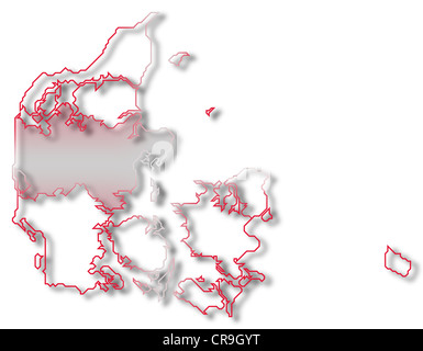 Carte politique du Danemark avec plusieurs régions où le centre du Danemark est en surbrillance. Banque D'Images