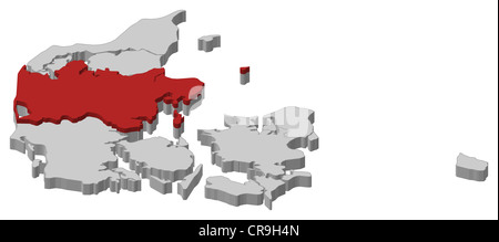 Carte politique du Danemark avec plusieurs régions où le centre du Danemark est en surbrillance. Banque D'Images