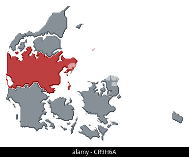 Carte politique du Danemark avec plusieurs régions où le centre du Danemark est en surbrillance. Banque D'Images