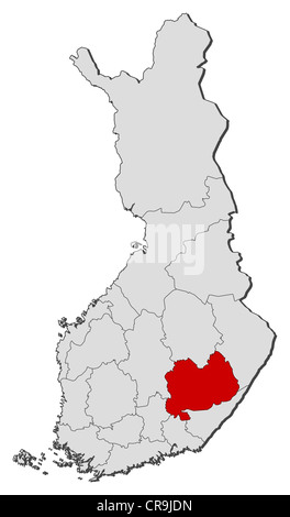 Savonie du Sud, région de Finlande. Carte d'altitude en couleur avec