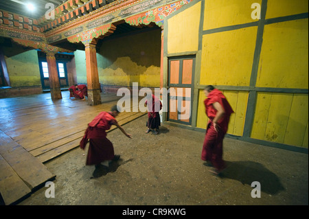 Les moines garçon, Paro Rinpung Dzong (1644), Paro, Bhoutan, Asie Banque D'Images