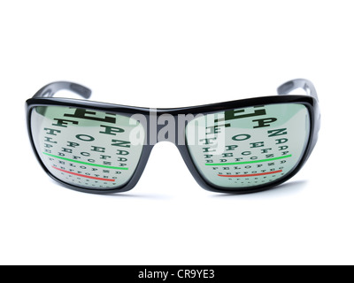 Dioptrique avec lunettes moderne tableau Snellen comme réflexion sur elle. Banque D'Images