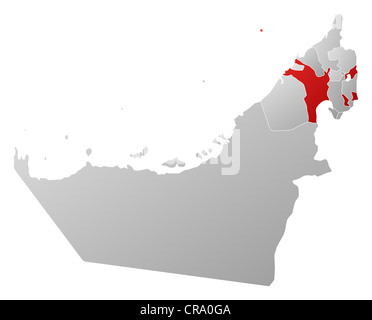 Carte politique des Émirats Arabes Unis avec l'plusieurs unis où Sharjah est mis en évidence. Banque D'Images