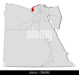 Carte politique de l'Egypte avec l'plusieurs gouvernorats où Alexandria est mis en évidence. Banque D'Images