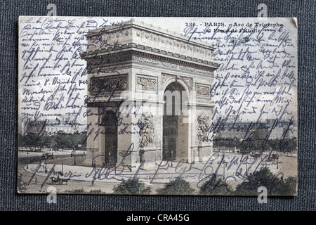 L'Arc de Triomphe, Paris, France, historique, cartes postales, lettres cursives vers 1900 Banque D'Images