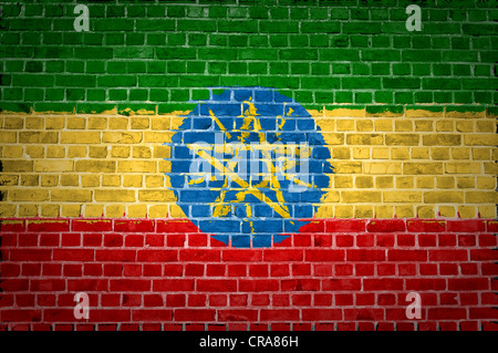 Une image de l'Ethiopie drapeau peint sur un mur de briques dans une localisation urbaine Banque D'Images